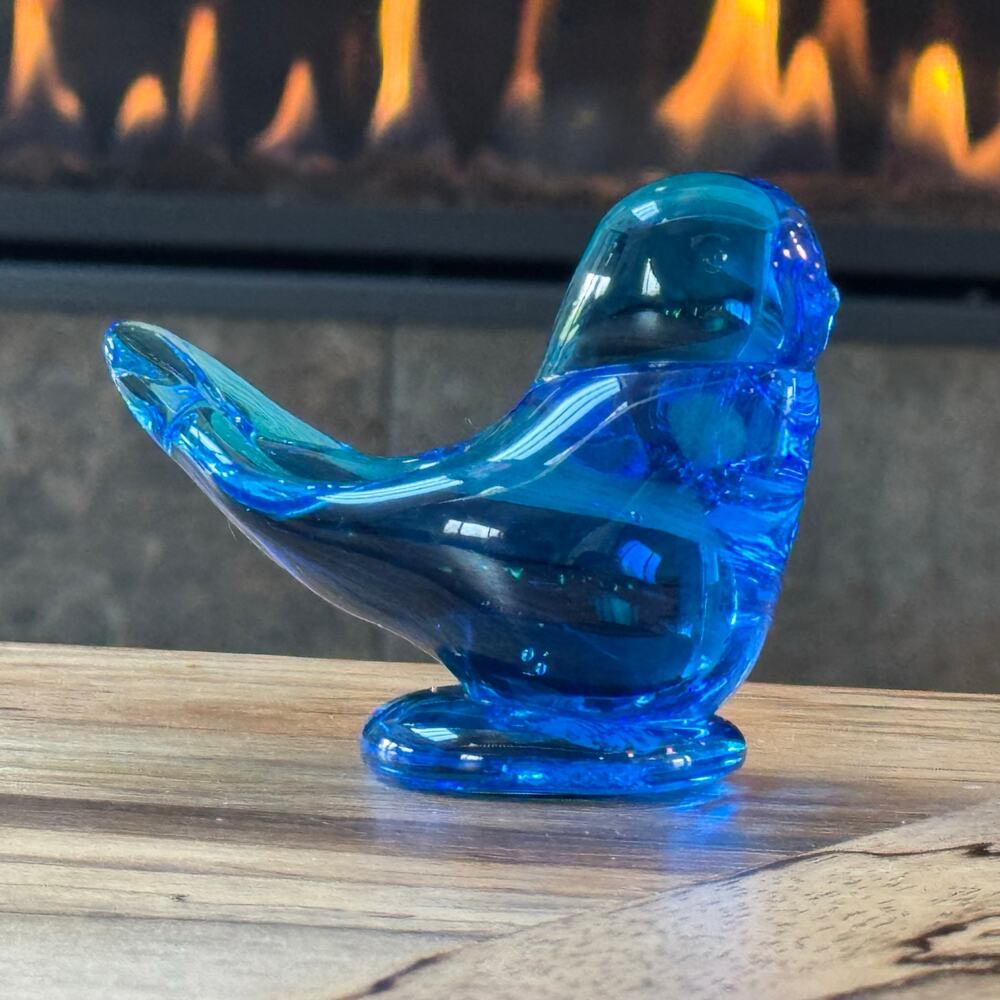 Vtg 2003 Terra Studios Bluebird of Happiness Glass Figurine Signed Leo Ward 3x4